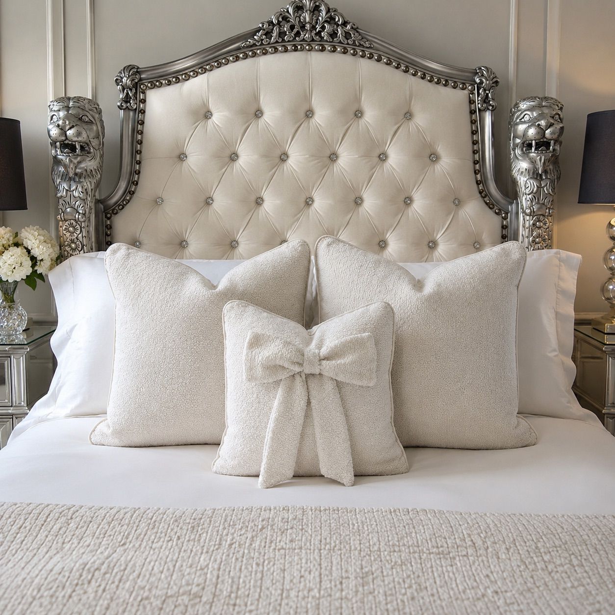 Cream Boucle Cushion Set With Ivory Piping (Set Of 3)