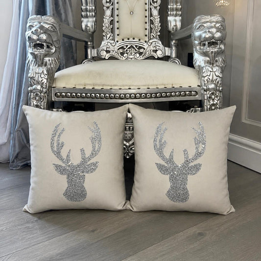 Cream & Silver Stag Cushion