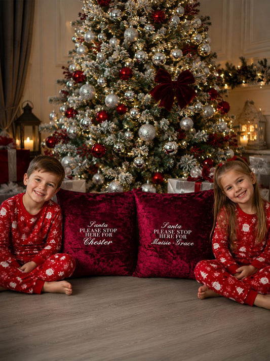 Personalised Santa Please Stop Here Cushion