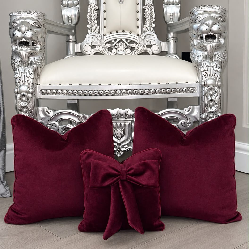 Burgundy Plush Cushion Set With Burgundy Piping (Set Of 3)