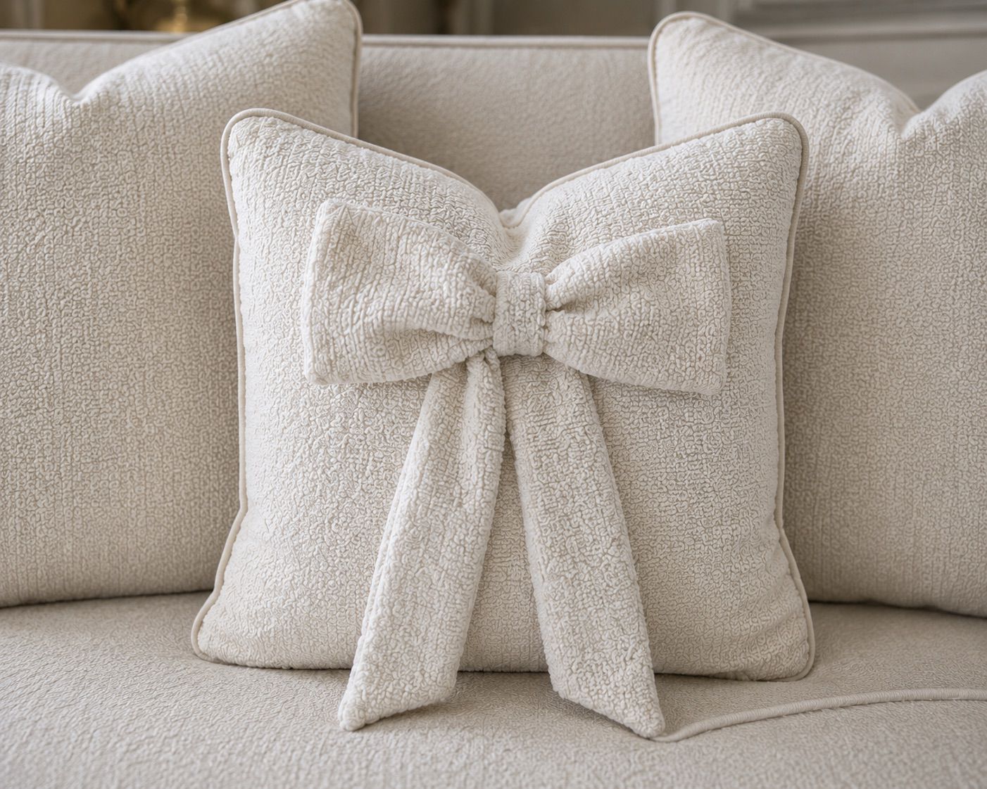 Cream Boucle Cushion Set With Ivory Piping (Set Of 3)