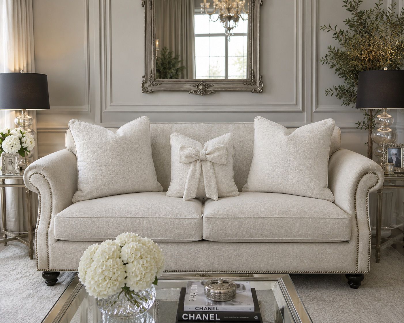 Cream Boucle Cushion Set With Ivory Piping (Set Of 3)