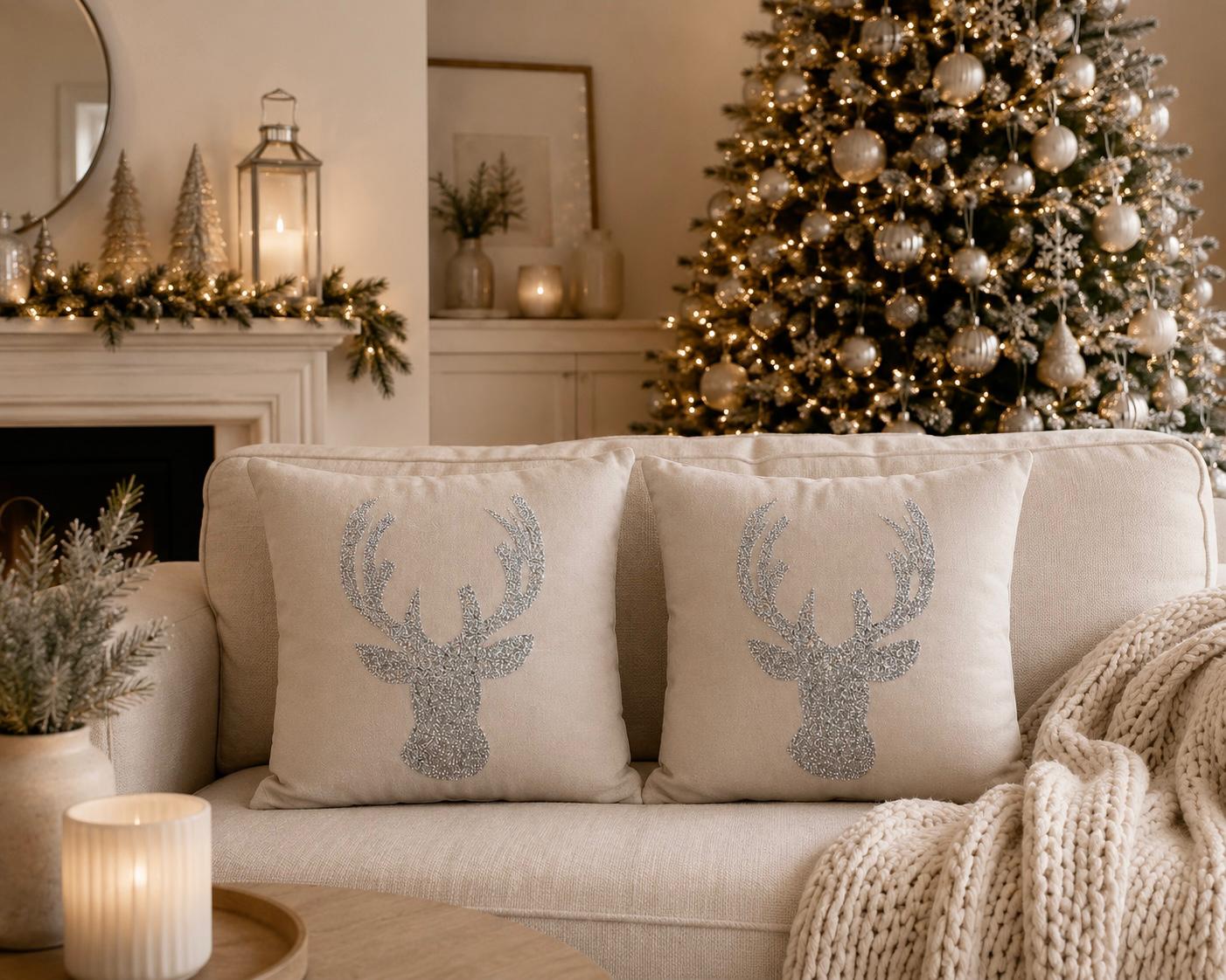 Cream & Silver Stag Cushion