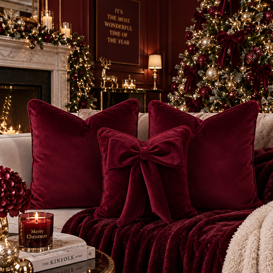 Burgundy Plush Cushion Set With Burgundy Piping (Set Of 3)