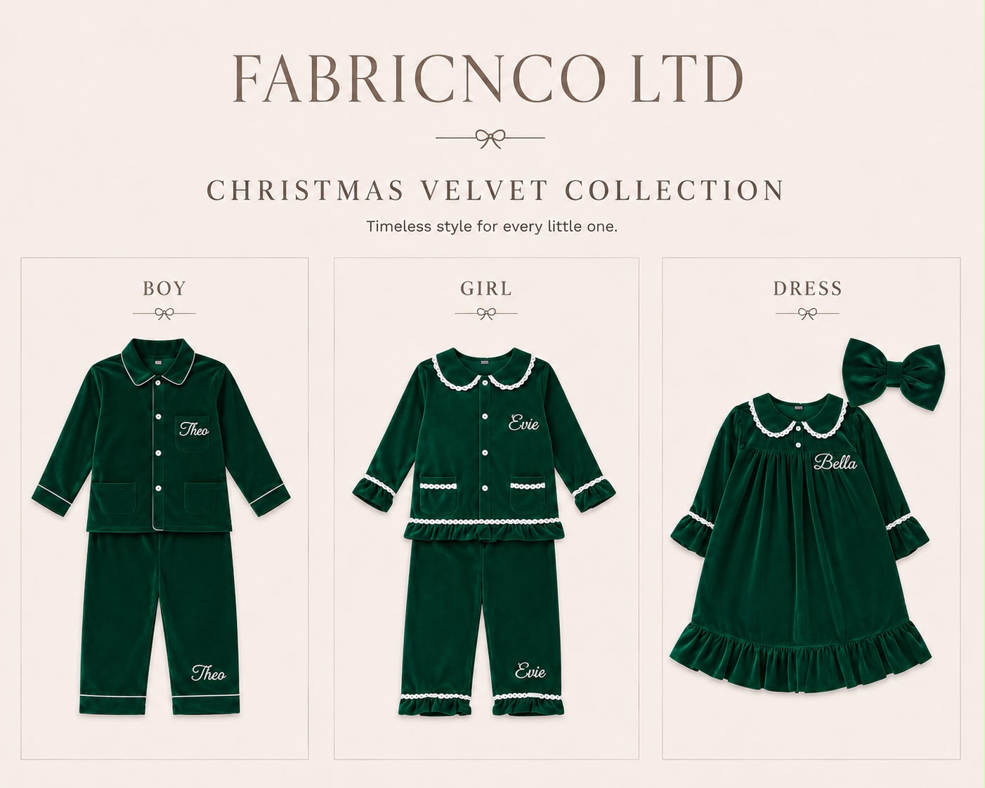 Emerald Green Personalised Velvet Christmas Pyjamas - Kids