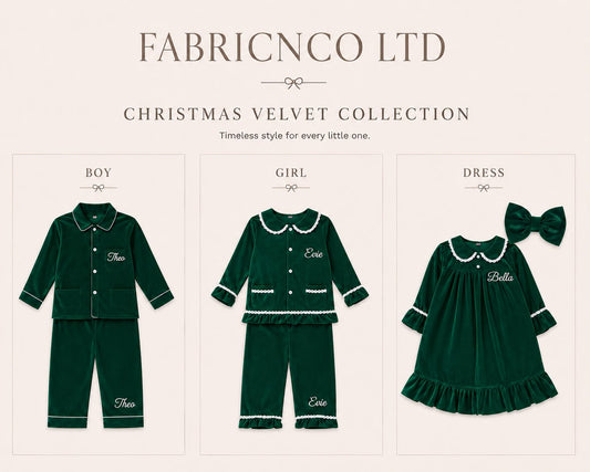 Emerald Green Personalised Velvet Christmas Pyjamas - Kids