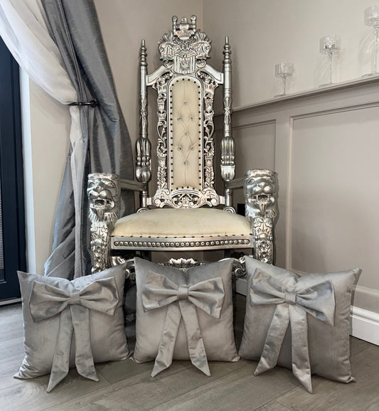 Silver Plush Bespoke Cushion With Bow Detail