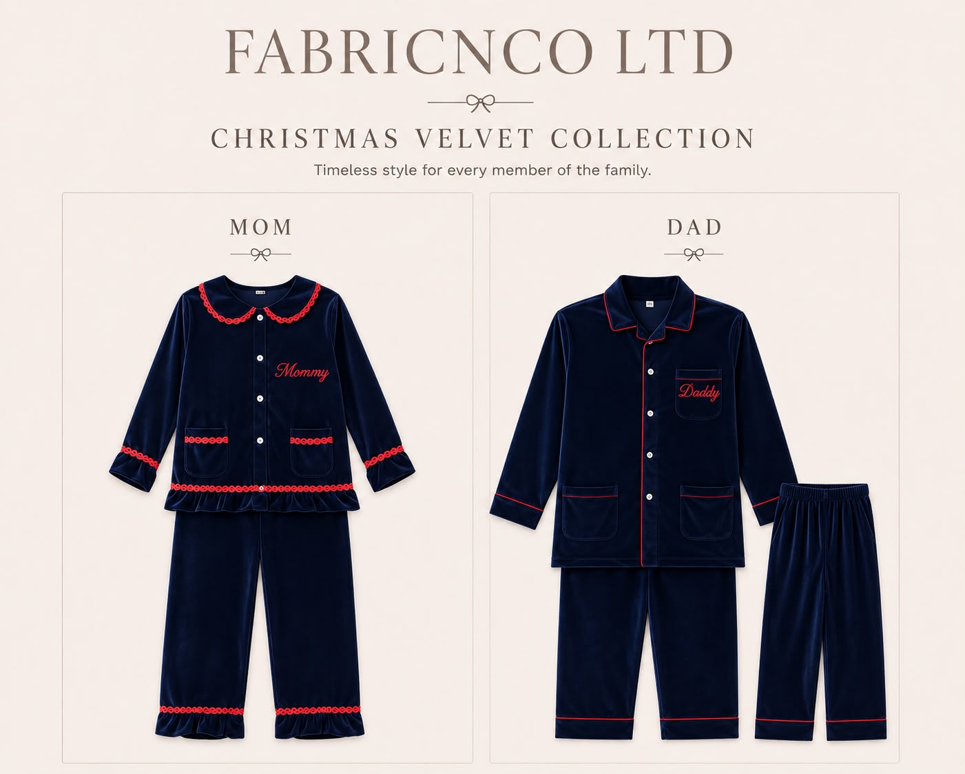 Navy Blue Personalised Velvet Christmas Pyjamas - Adults