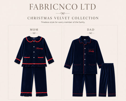 Navy Blue Personalised Velvet Christmas Pyjamas - Adults