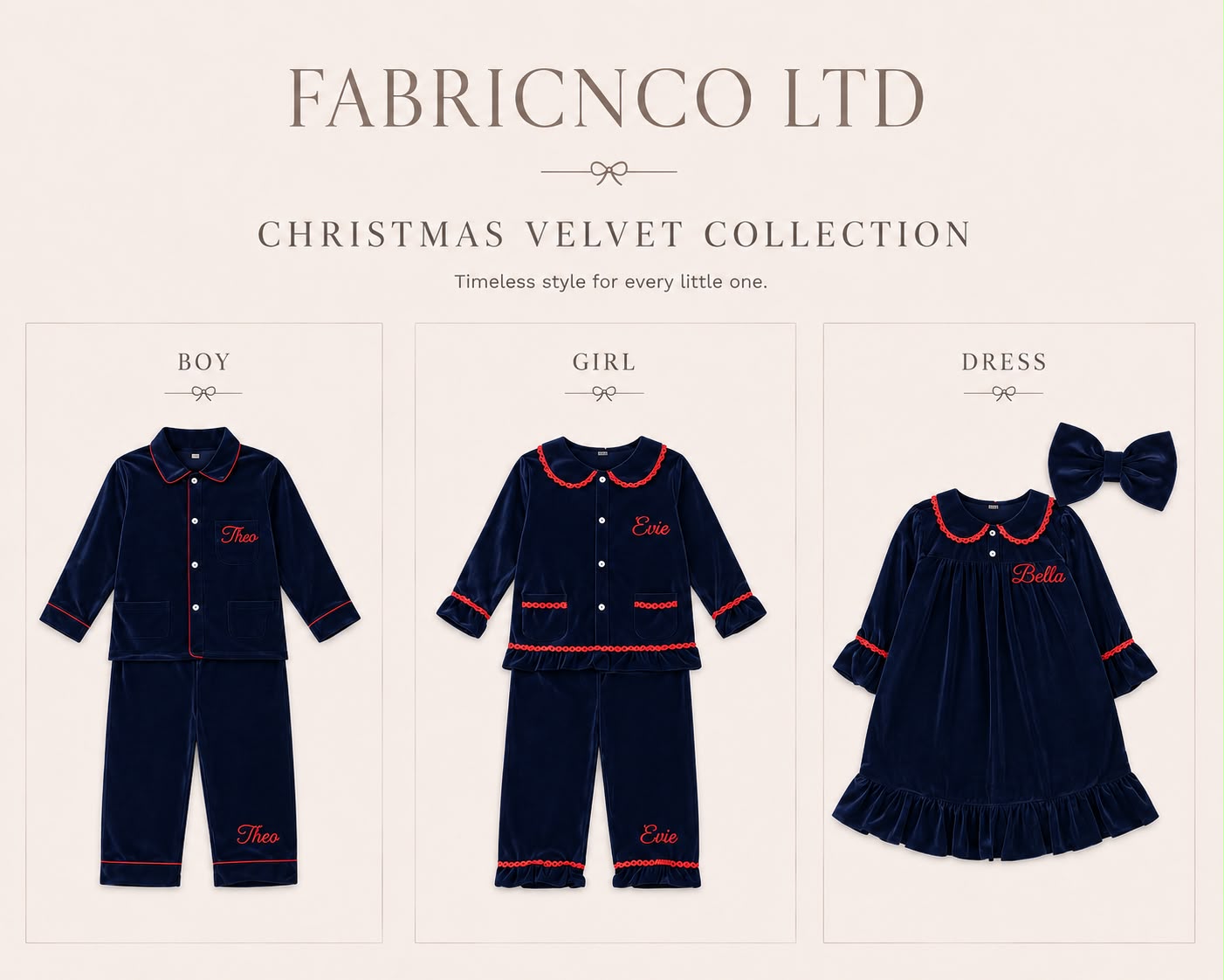 Navy Blue Personalised Velvet Christmas Pyjamas - Kids