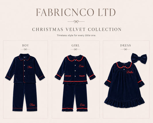 Navy Blue Personalised Velvet Christmas Pyjamas - Kids