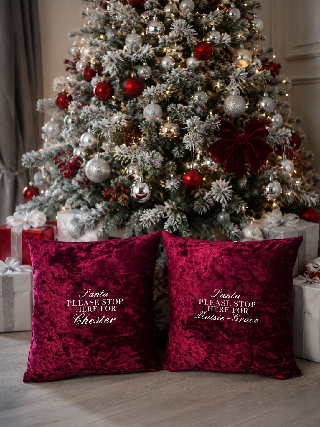 Personalised Santa Please Stop Here Cushion