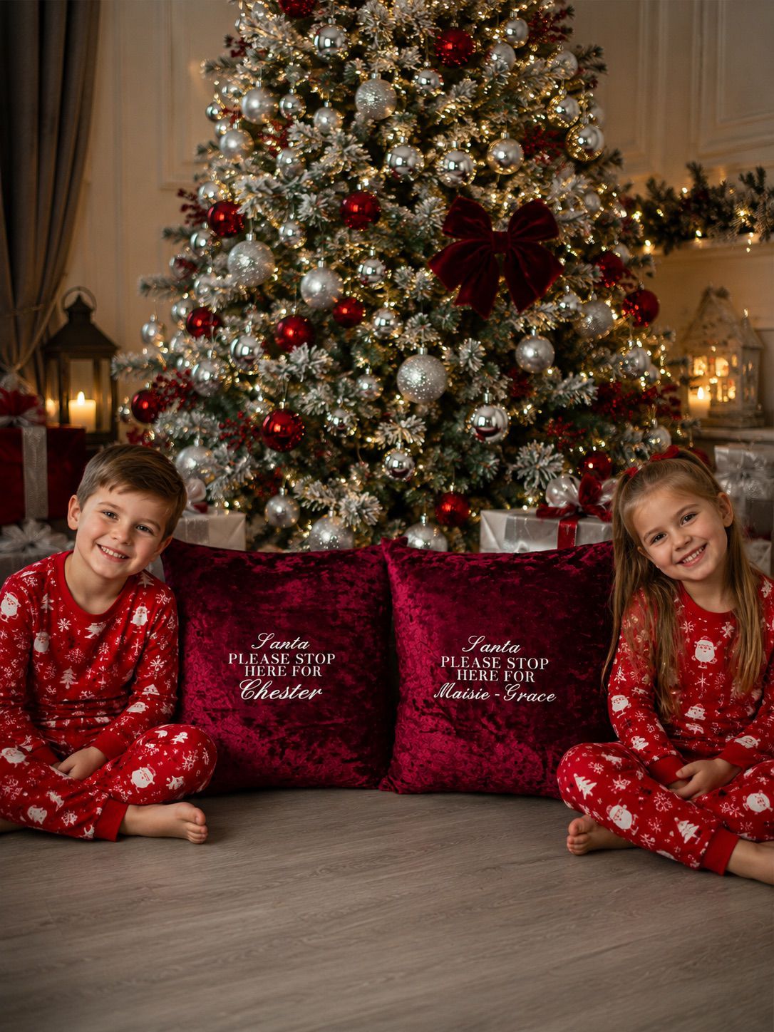 Personalised Santa Please Stop Here Cushion
