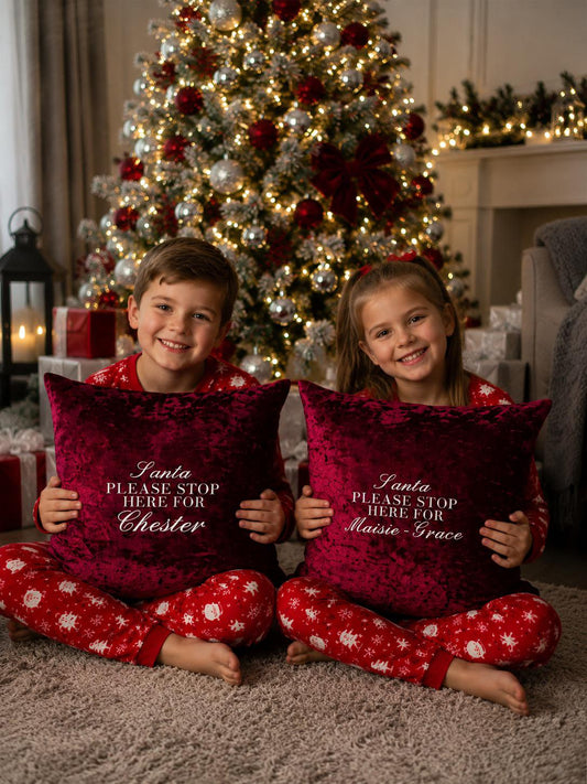 Personalised Santa Please Stop Here Cushion