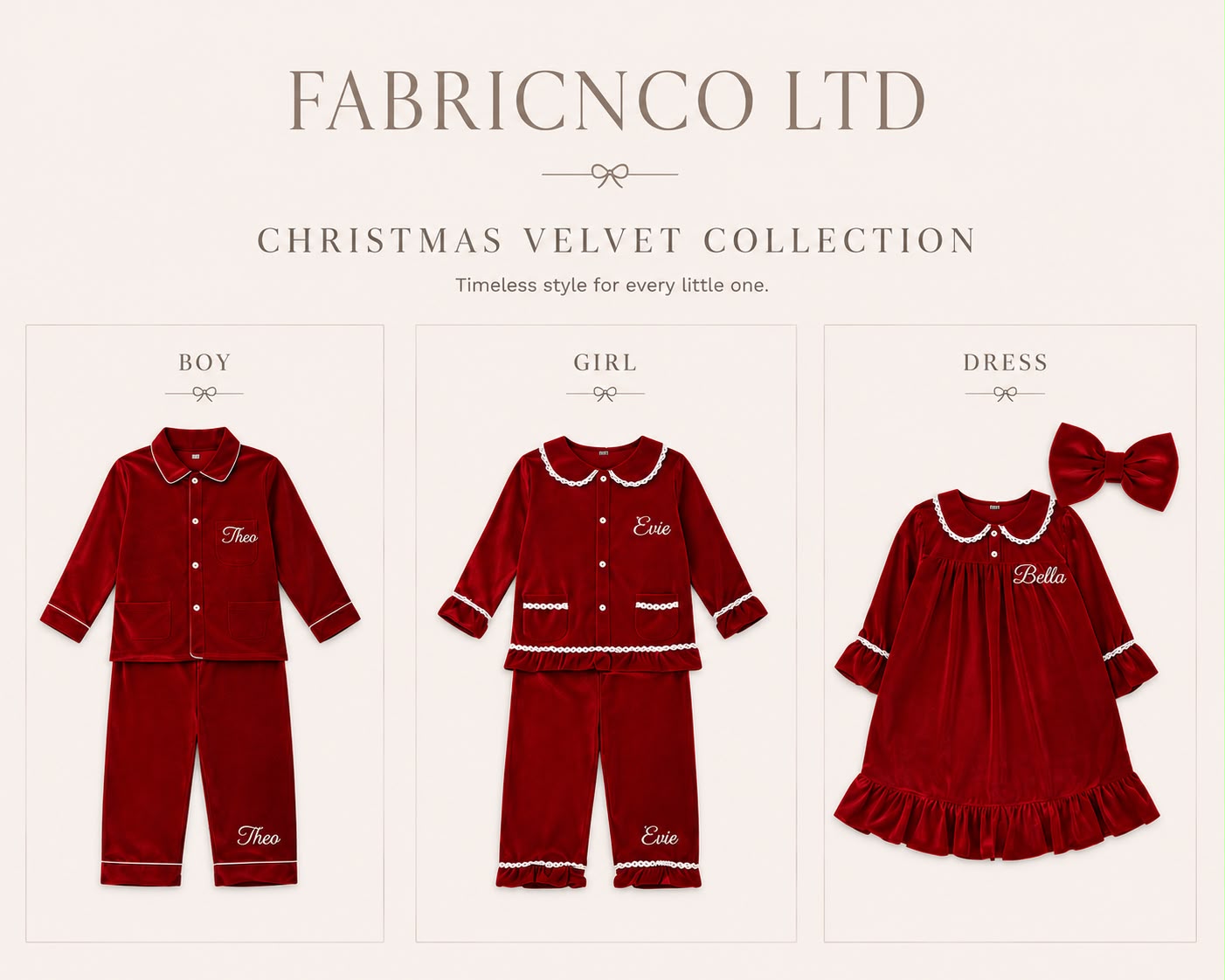 Red Personalised Velvet Christmas Pyjamas - Kids