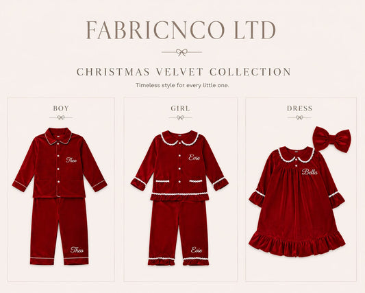 Red Personalised Velvet Christmas Pyjamas - Kids
