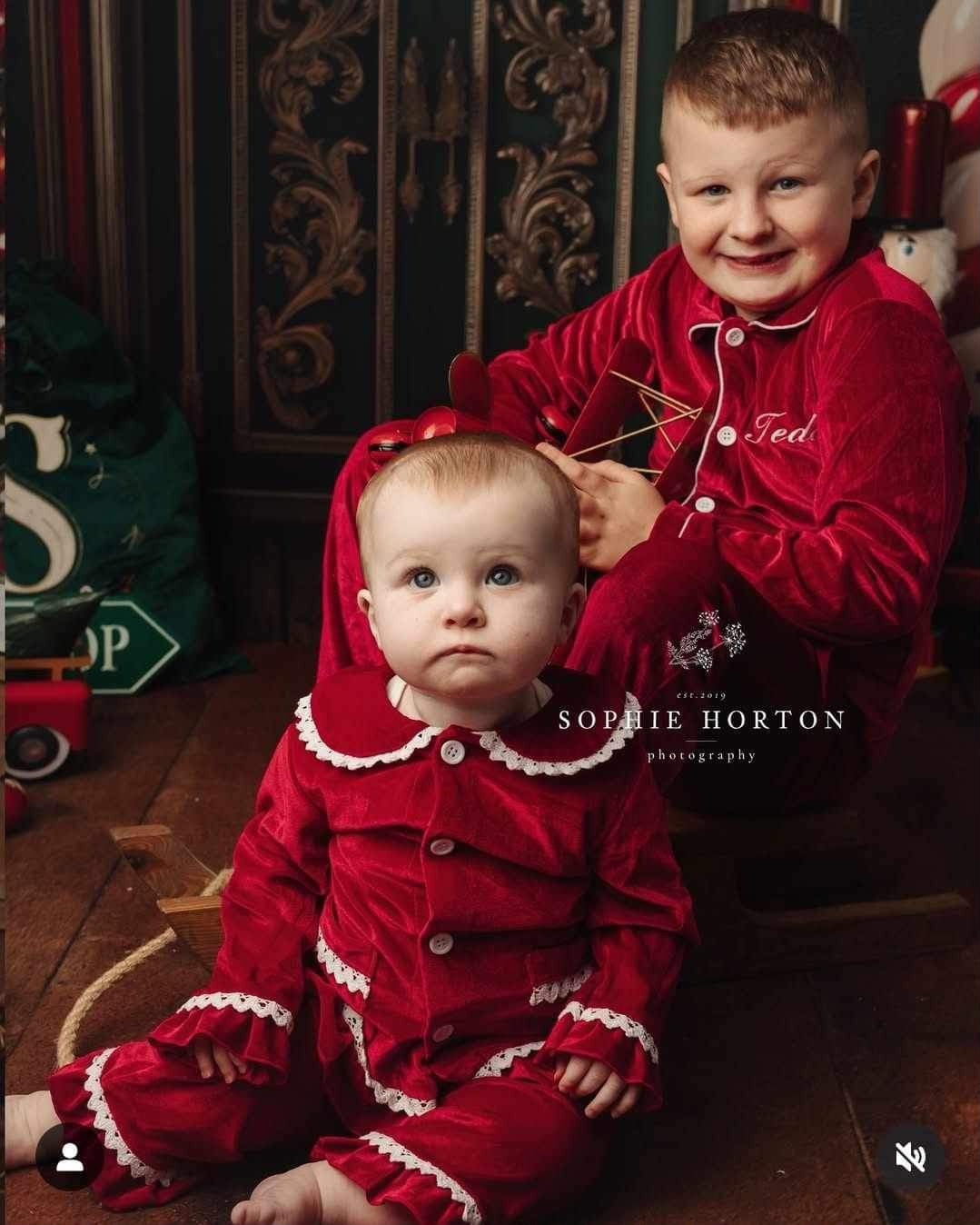 Red Personalised Velvet Christmas Pyjamas - Kids