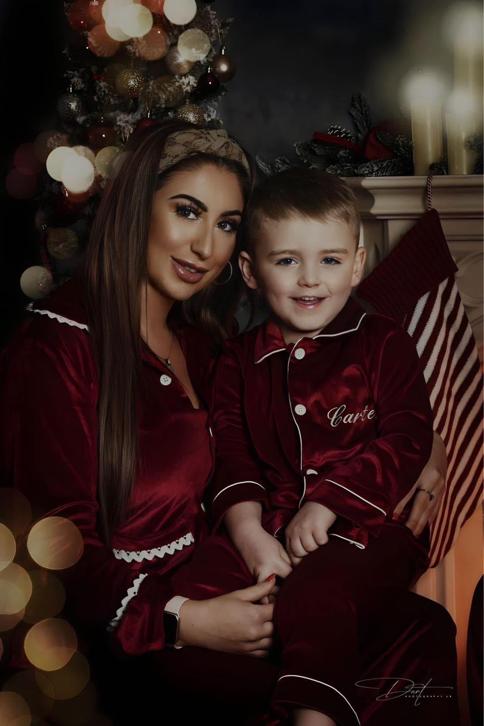 Red Personalised Velvet Christmas Pyjamas - Kids