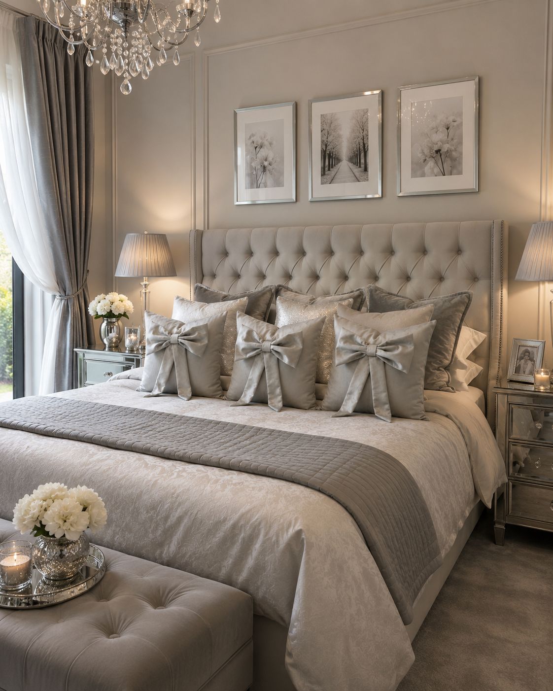 Silver Plush Bespoke Cushion With Bow Detail