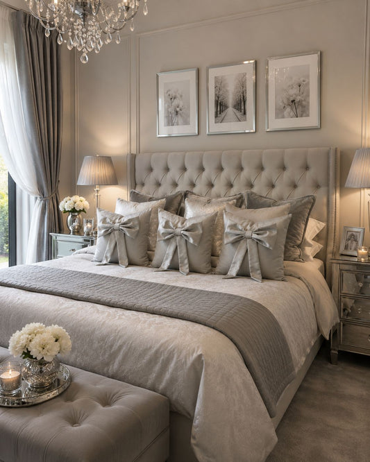 Silver Plush Bespoke Cushion With Bow Detail