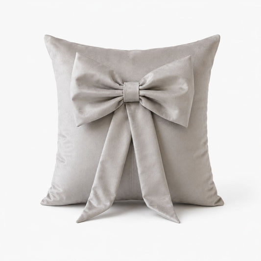 Silver Plush Bespoke Cushion With Bow Detail