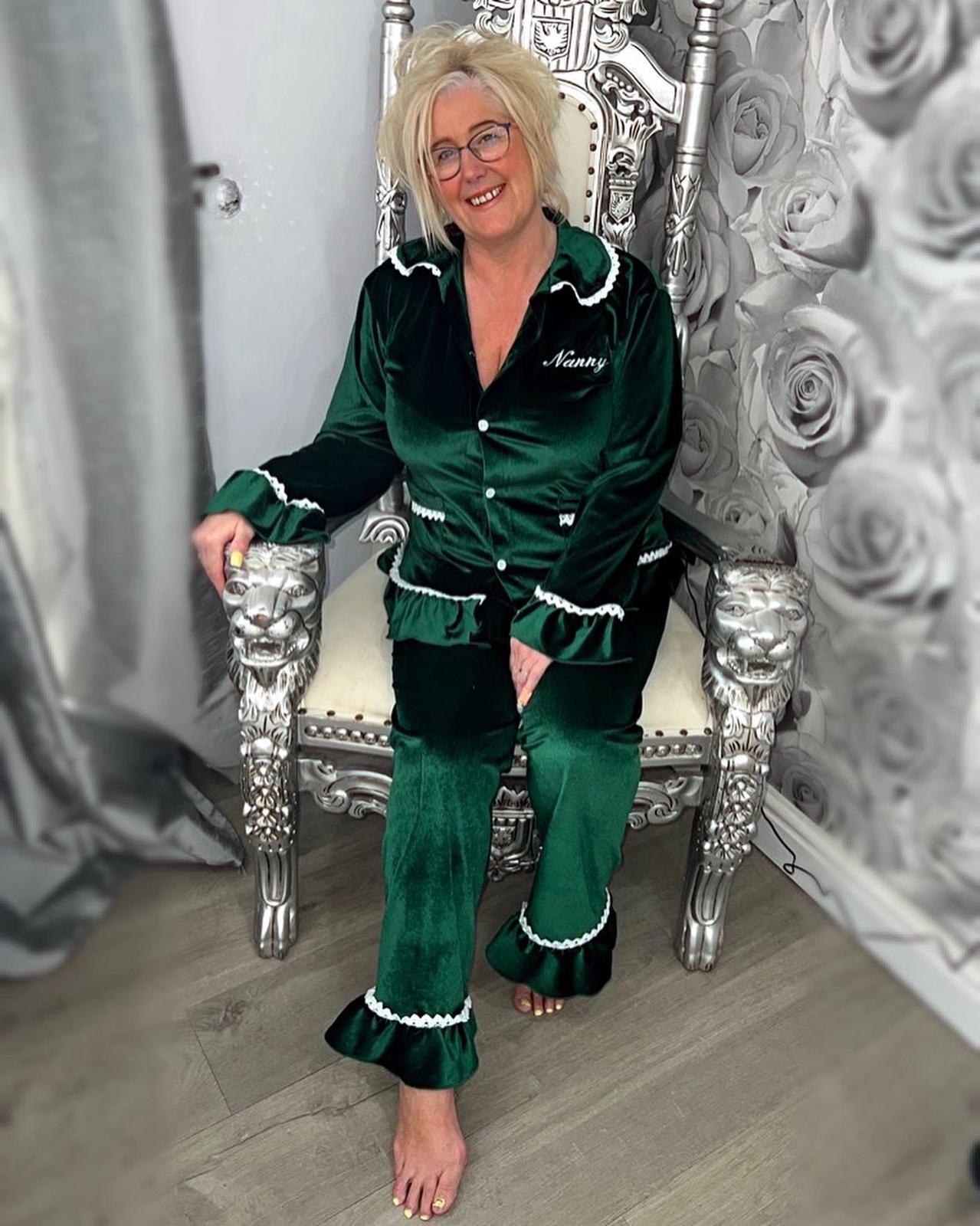 Emerald Green Personalised Velvet Christmas Pyjamas - Adults
