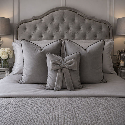 Grey Plush Cushion Set With Piping (Set of 3)