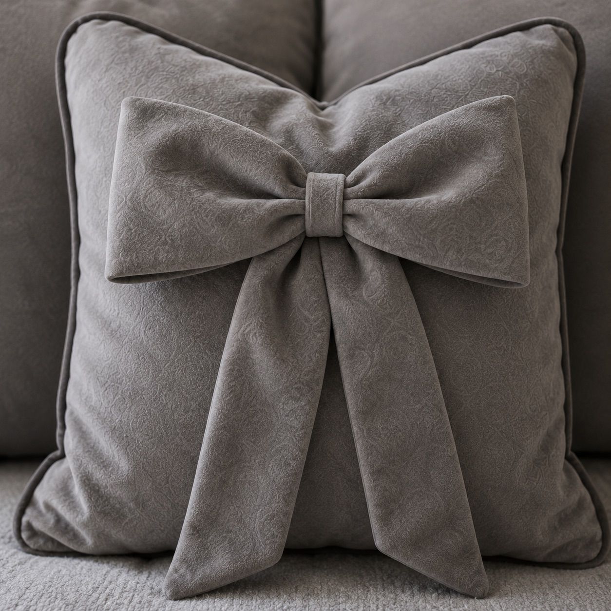 Grey Plush Cushion Set With Piping (Set of 3)
