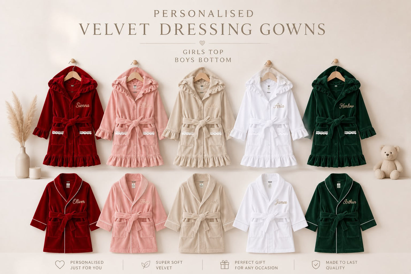 Kids Personalised Velvet Dressing Gown